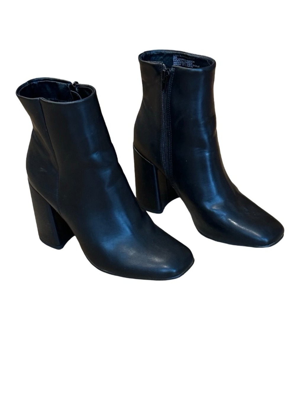 Madden Girl "While" Black Leather Block 3" Heel Side Zip Ankle Boots Size 6